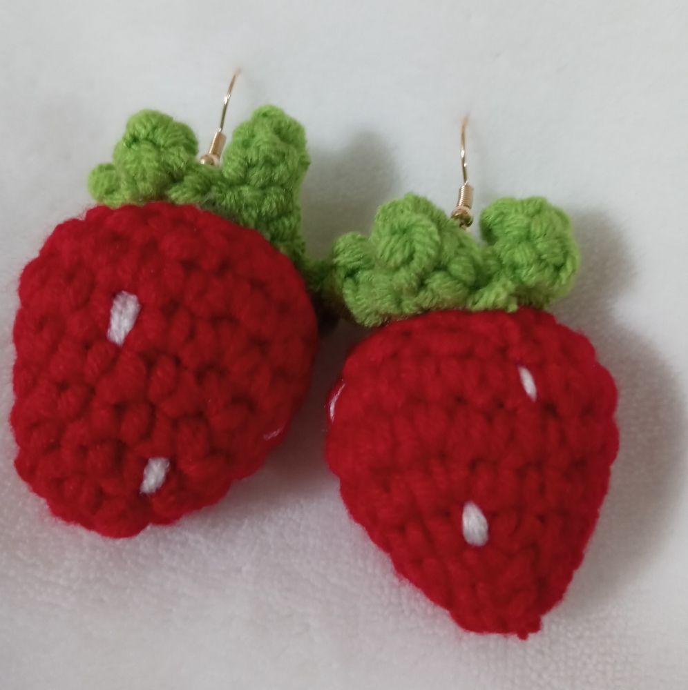 Crochet strawberry earrings
